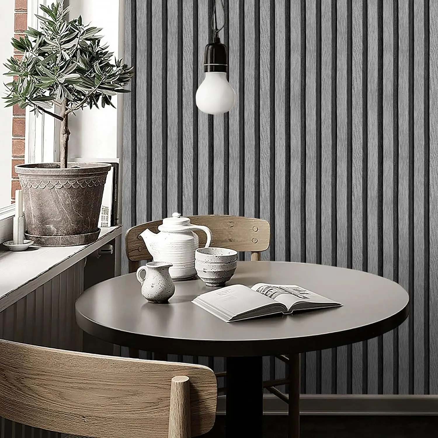 천연 목재 자체 접착 방수 비닐 제거 벽 종이, 벽 장식, 침실 껍질 및 스틱 벽지, 회색 목재 슬레이트