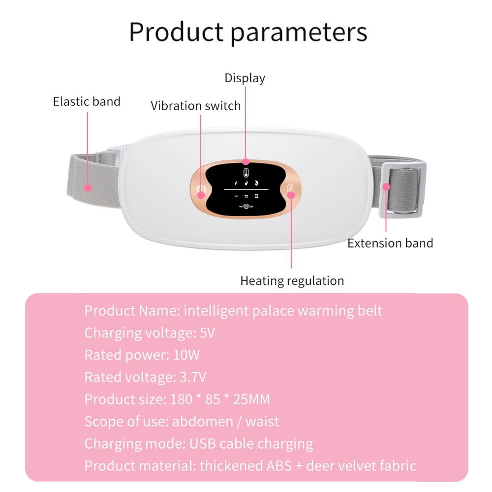 Warm Uterine Belt Girls Ladies Health Care Three-speed Hot Compress Massager Abdomen Waist Relieve Menstrual Pain USB Charging 5
