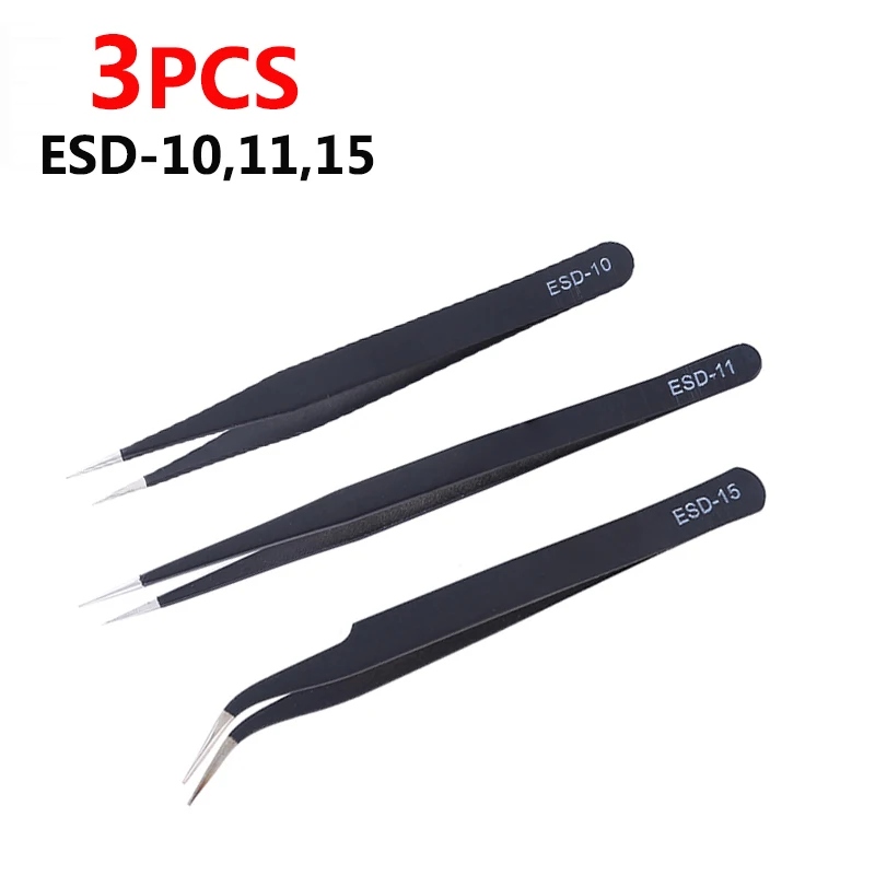 Lot de 2 pinces à épiler ESD antistatiques pointes acérées triangulaires