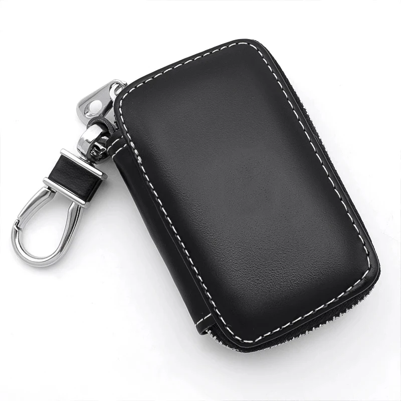 

10pc Universal Car Key Case Cover Protector Genuine Leather Keychain Holder Metal Hook Key Ring Zipper Bag For Remote Key Fob