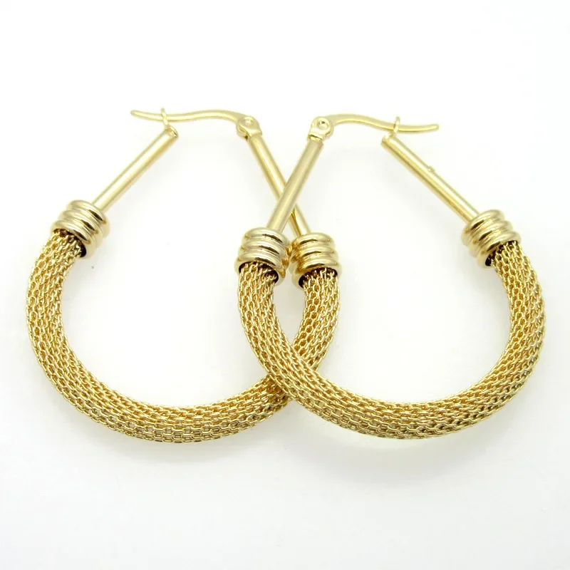 

Fashion Hollow Mesh Earrings Gold Stainless Steel Half Cable Mesh Oval Hoop Huggie Earrings Pendientes Jewelry For Women