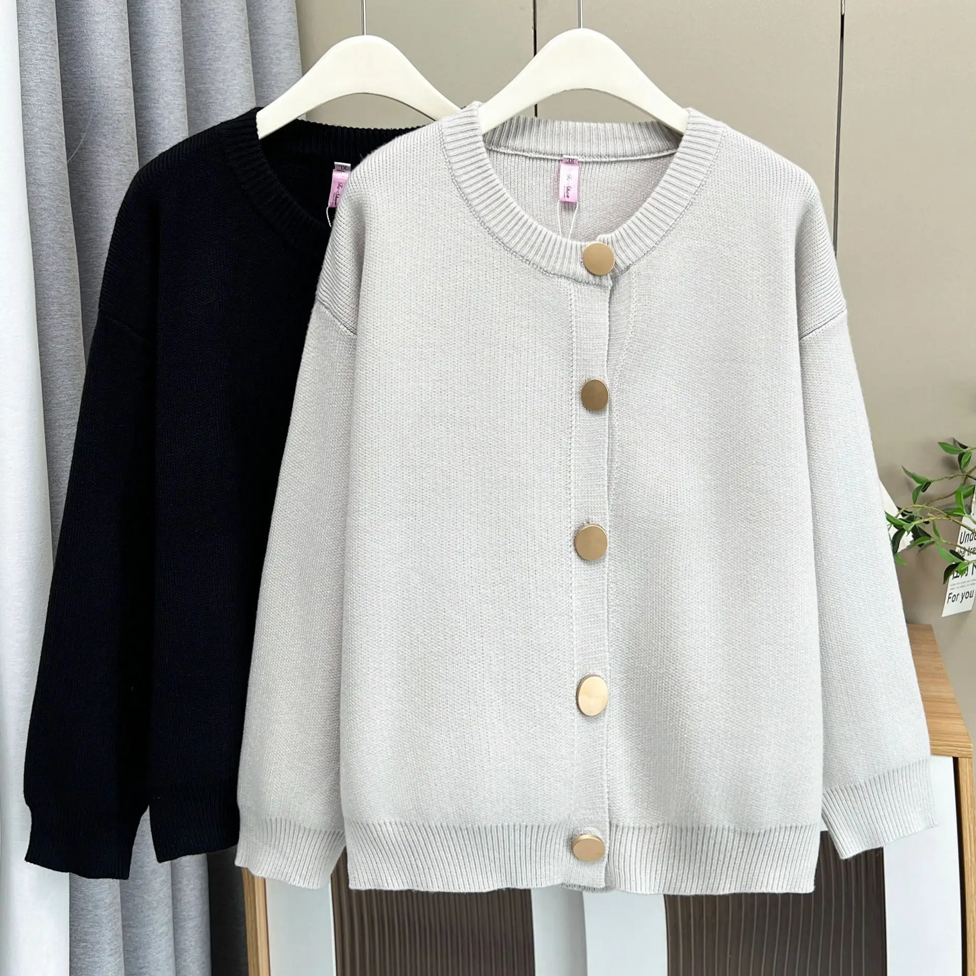 XXXXL Fashion Plus Size Women's Cardigan Sweater 2025 Autumn New Casual And Artistic Style Big Button Solid Color Knitted Coat