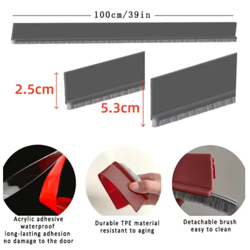 Enhanced Draft Excluder Door Seal – Brush Rubber 4-In-1 Weatherproof Strip