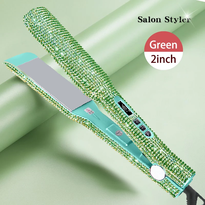 Rhinestone Flat Iron Titanium Hair Straightener Professional Crystal Bling 2 in 1 Straightening Curling For Woman Long Hair hair straightener rhinestone flat iron titanium dual voltage iron professional hair tools lcd display 2 inch plate irons