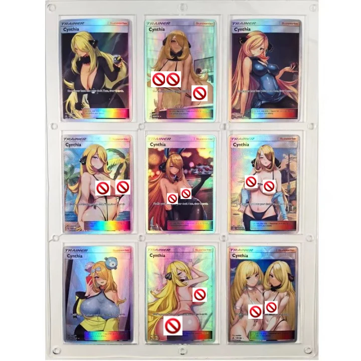 9Pcs/set Diy PTCG Trainer Cynthia Series ACG Refraction Flash Card Self Made Classic Game Anime Collection Cards Gift Toys
