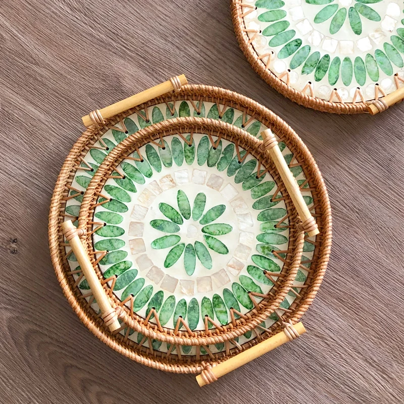 Vietnamese Bamboo Tray, Shell Fruit Basket, Nordic Breakfast Basket, Handwoven Snack Basket for Dining and Breakfast Table