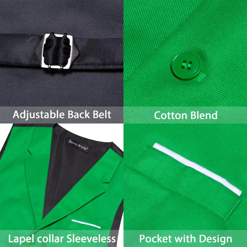 Barry Wang Vest for Men Silk Solid Plain Multicolor Green Red Gold Wedding Waistcoat Party Formal Tuxedo Gift Sleeveless Jacket