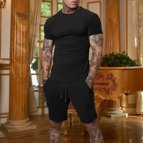 Fashionable and Casual Summer Outdoor Sports Suit Men's Breathable T-Shirt Shorts Casual and Fashionable Two-Piece Set Tracksuit - Image 8