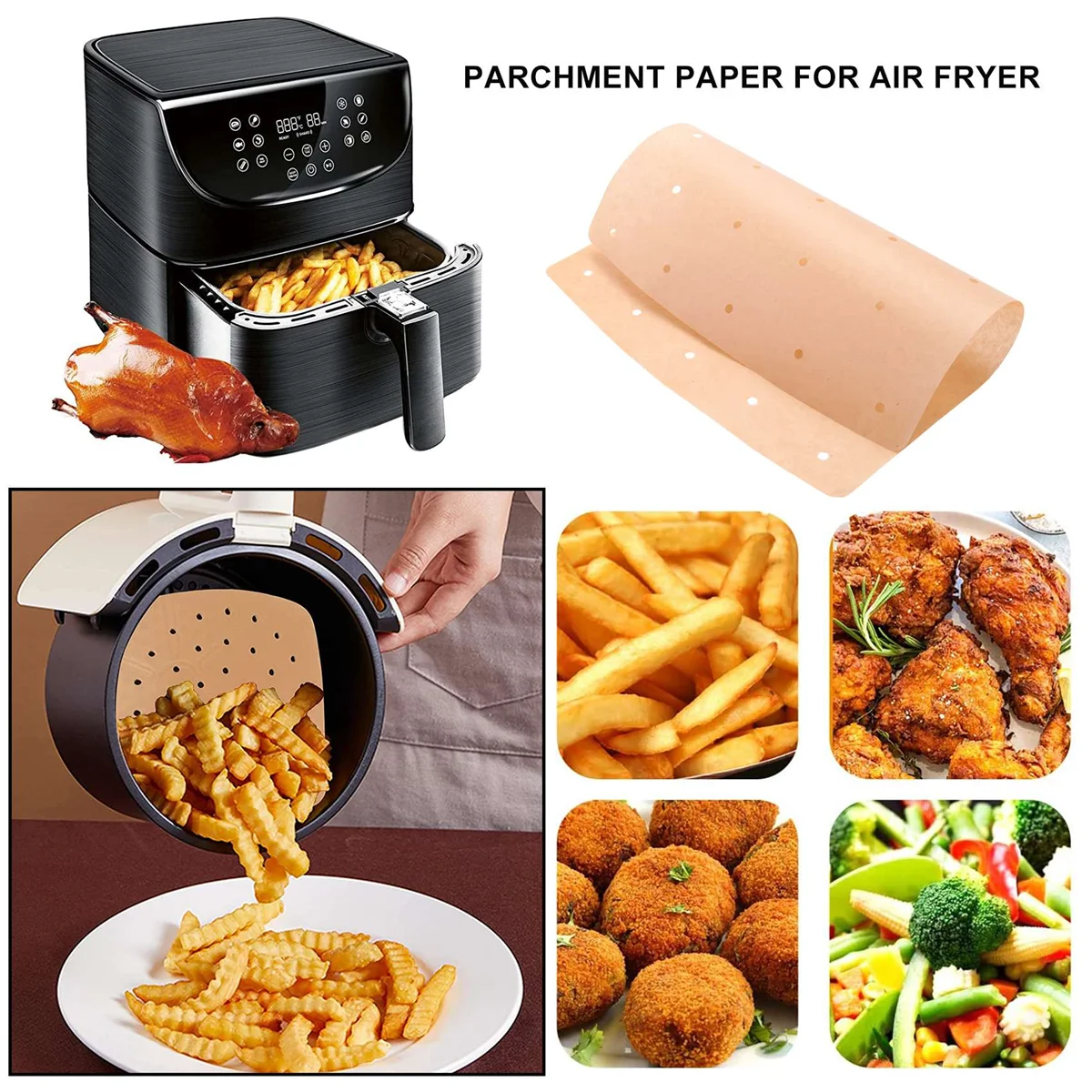 Air Fryer Parchment Lined,100 Piece Perforated Square Air Fryer Liner For Ninja Foodi Grill 5 In 1 Ag301 Dual Air Fryer