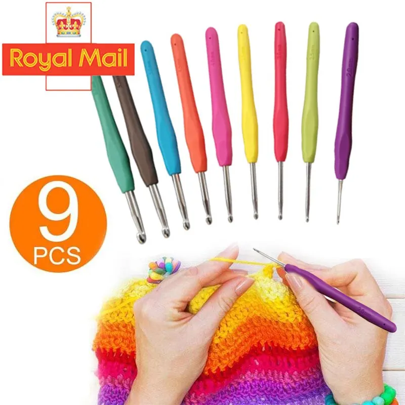 Knitting Needles Sweater Needle TPR Soft Handle Aluminum Crochet Color Handle Sweater DIY Craft Scarf Sewing 9pcs