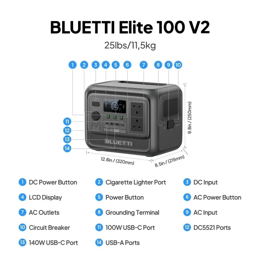 BLUETTI Elite 100 V2 1024Wh Portable Power Station 1800W Solar Generater for RV Charge 3