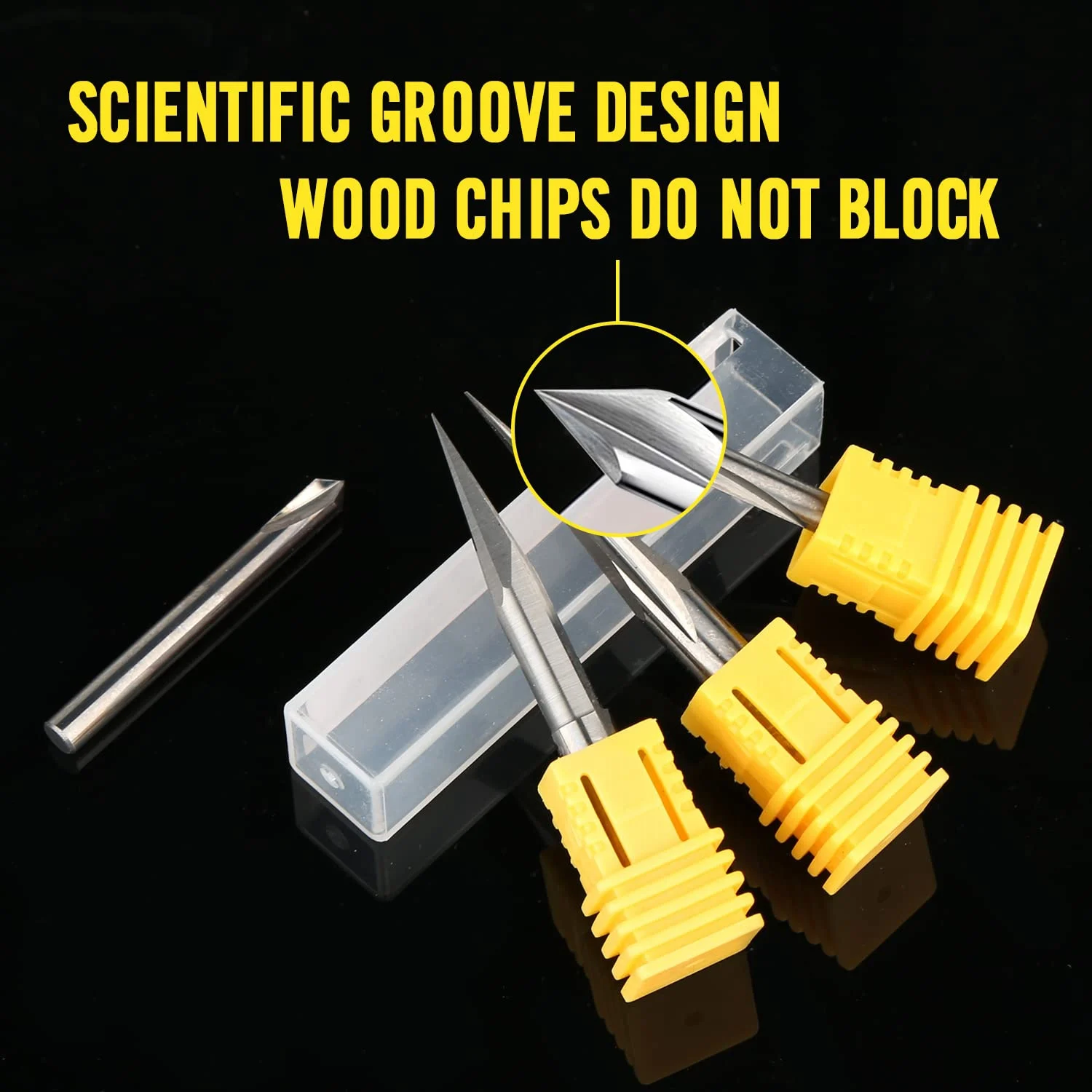 CNC Router Bits Set 1/4 Shank, Engraving Wood Carving Router Bit 6mm & 4mm, V-Groove, Profile Bit, Tungsten Steel-4PCS