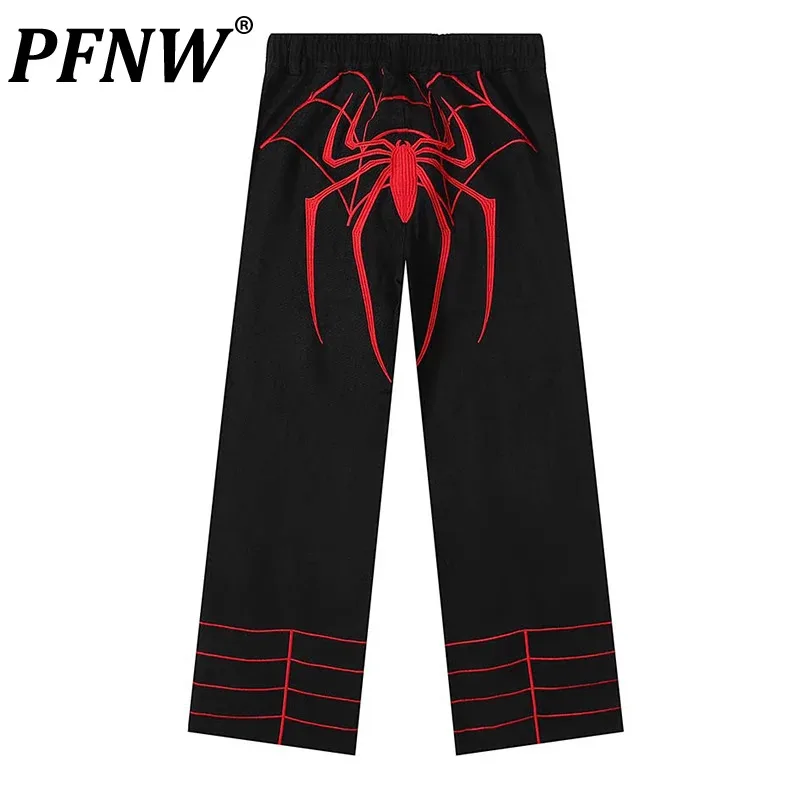 

PFNW Spider Patch Embroidered Men's Jeans High Street American Stylish Trousers Male Straight Denim Pant 2024 Spring New 28W2706