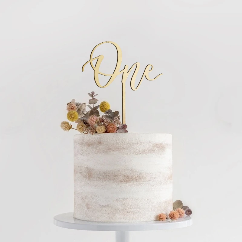 Topper per Torta per Il 1° Compleanno, Cake Topper One, Decorazione per Torta in Legno, Decorazioni per Torte in Legno Dorate per Bambini Britdhay (Palloncino