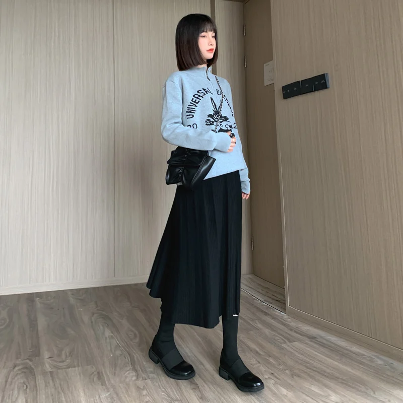 Winter Maternity Belly Knitted Skirts Pregnancy Full-skirted High Waist Long Loose Umbrella Skirt Plus Size Pregnant Women Skirt