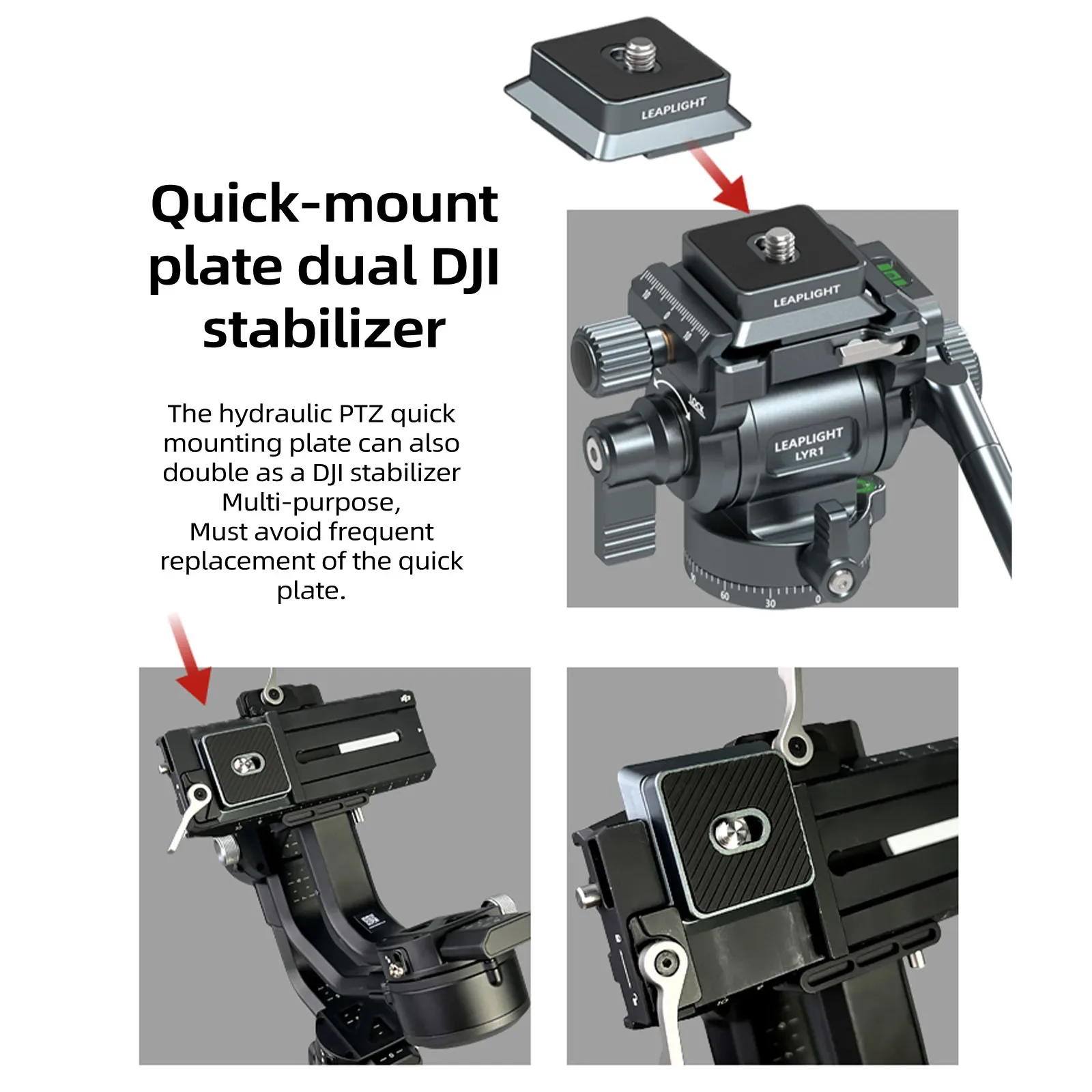 Leaplight All-metal Hydraulic Ball Head Double Panoramic Multi-functional With Handle Quick Release Plate Tripod Head For Camera tripod ball head