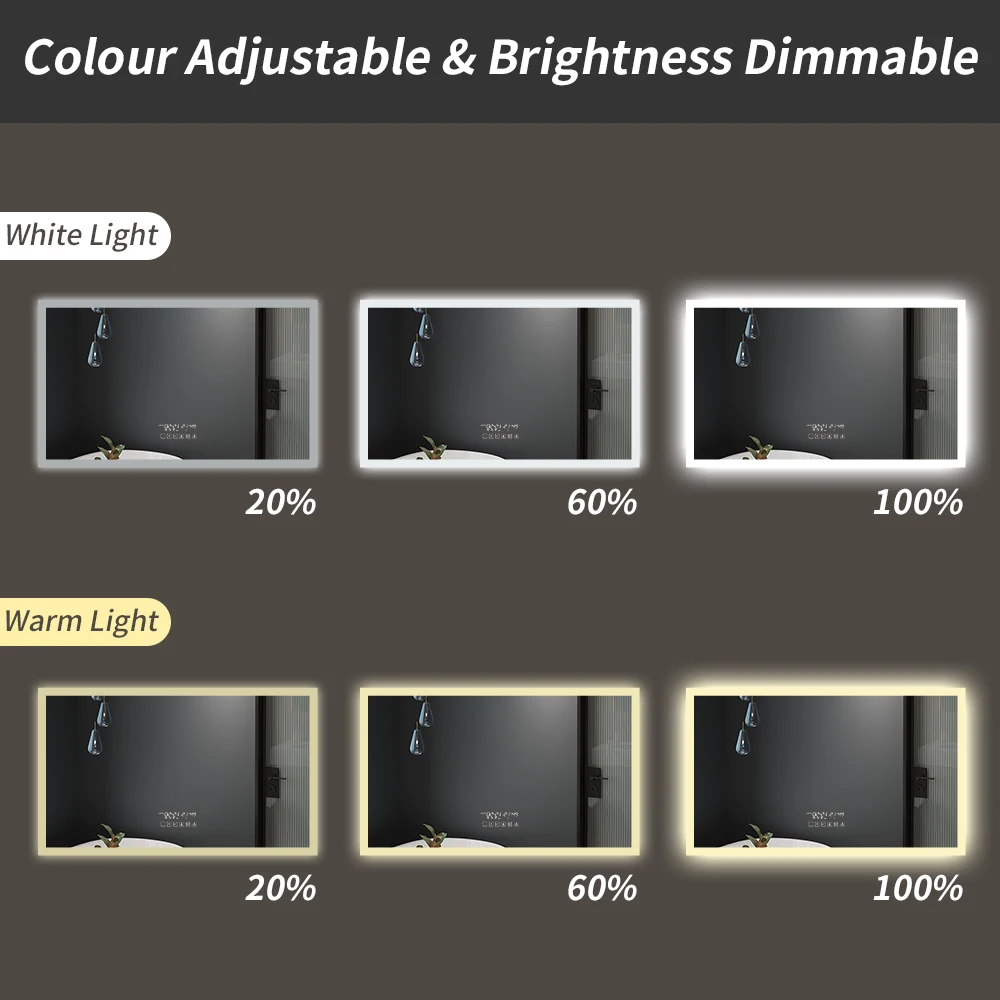 Anti Fog Bluetooth Bath Mirror Smart LED Mirror For Makeup Modern Lighted Vanity Wall Mounted Backlit Dimmable