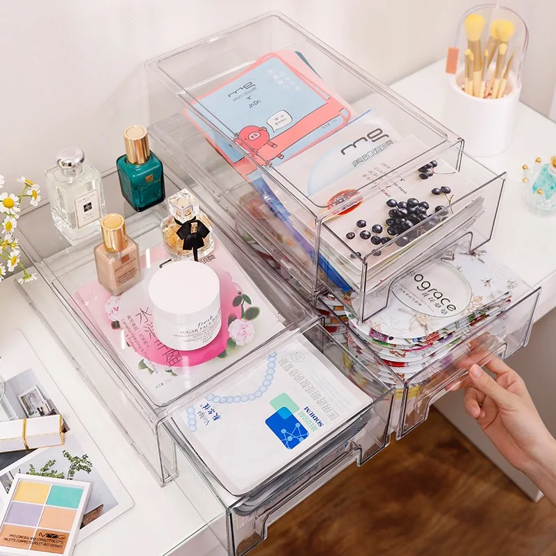 Acrylic Cosmetic Box Transparent Makeup Jewelry Drawer Home Storage Boxes Multi-functional Mask Storage Cosmetic Organizer 5