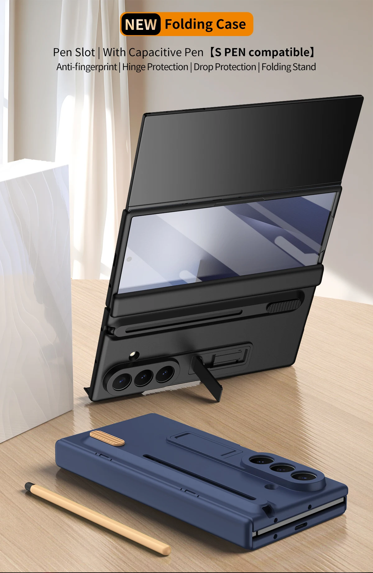 Custodia Smart Trifold Con Stand E Morbido TPU Per NOKIA - Blu Navy