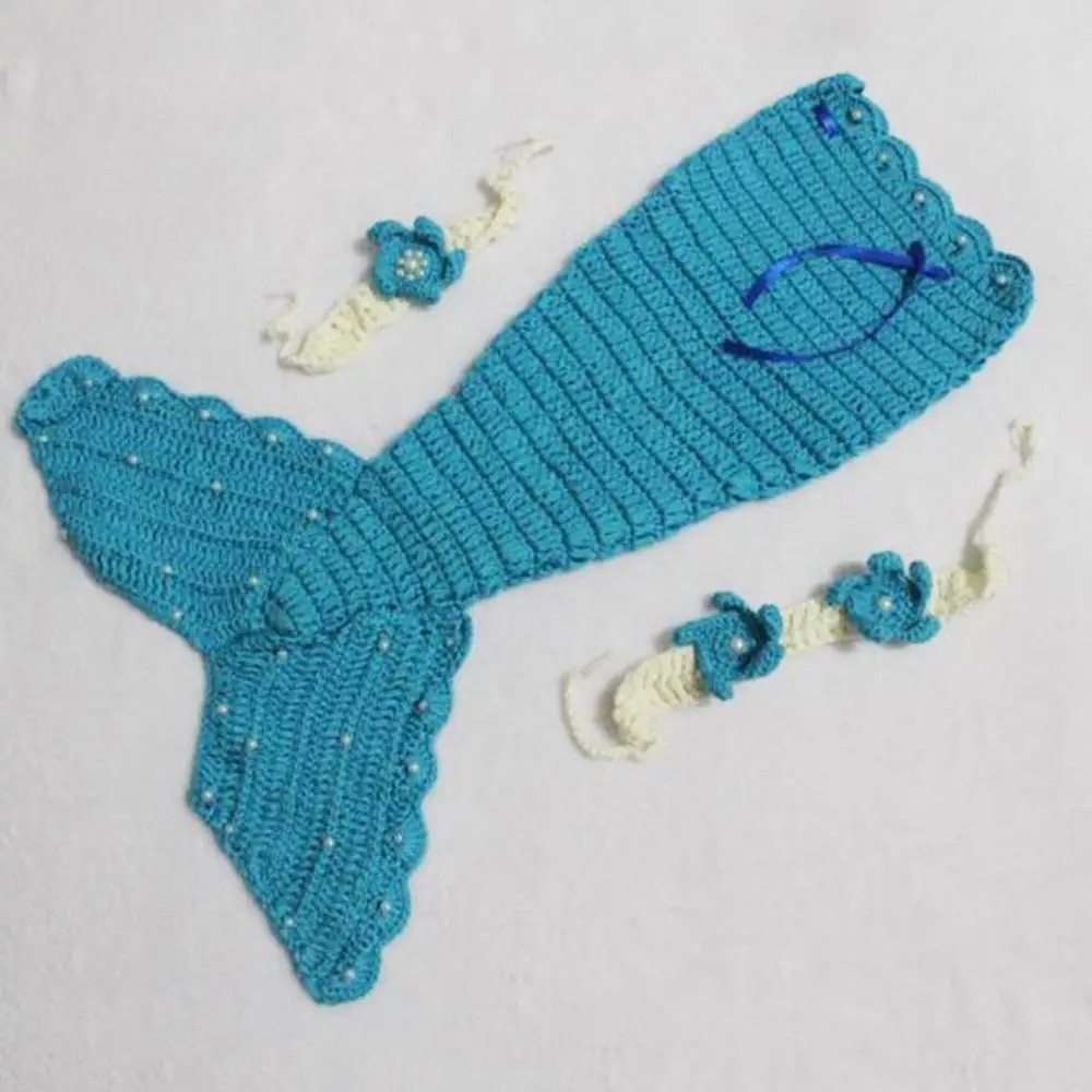 3pcs/Set Creative Baby Mermaid Costume Set Handmade Solid Color Baby Photo Props Fishtail Clothing Washable