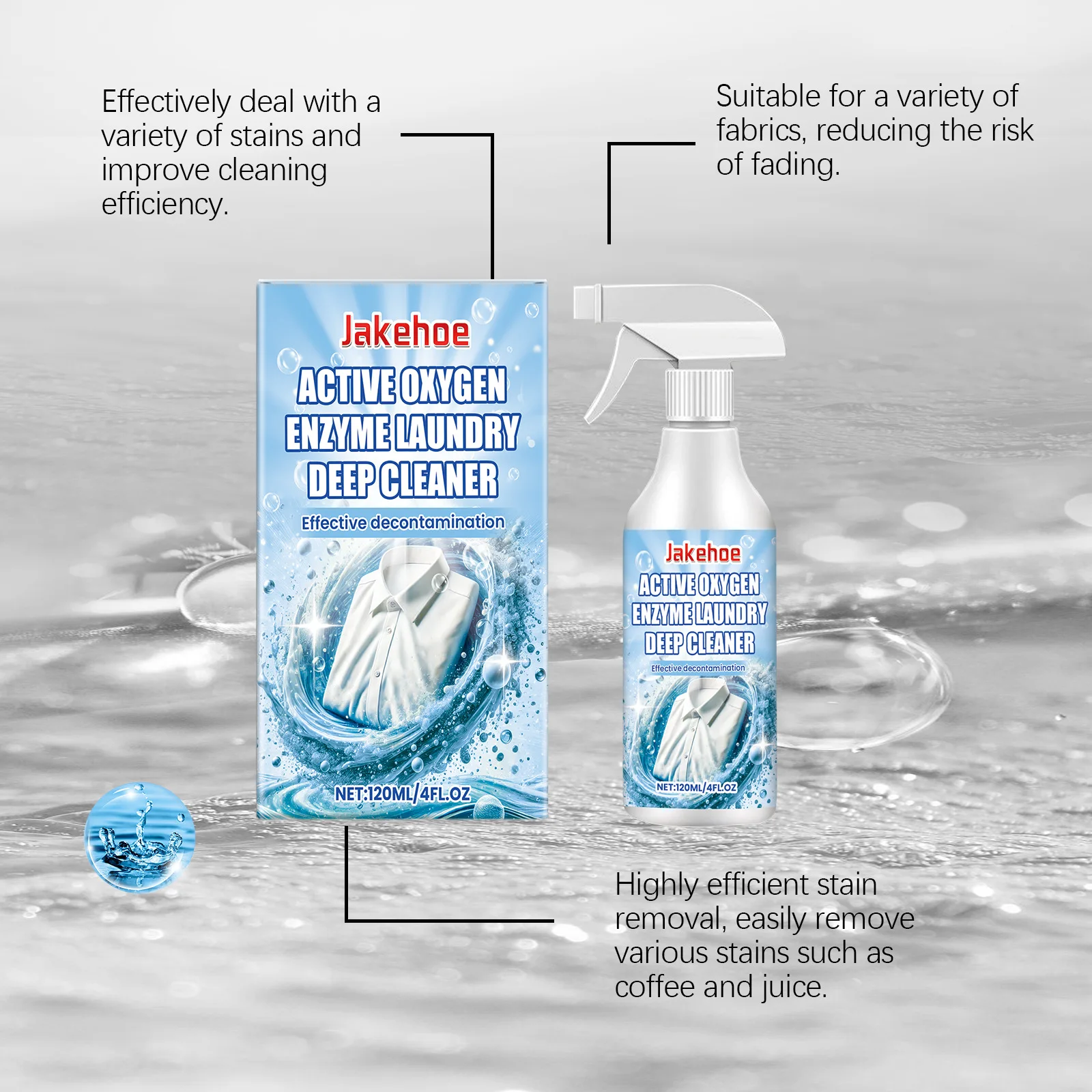 Laundry Stain Remover Spray and Odor Eliminator Enzyme Powered, Removes Coffee, Grease, Makeup, Ink, Wine, and all Odors