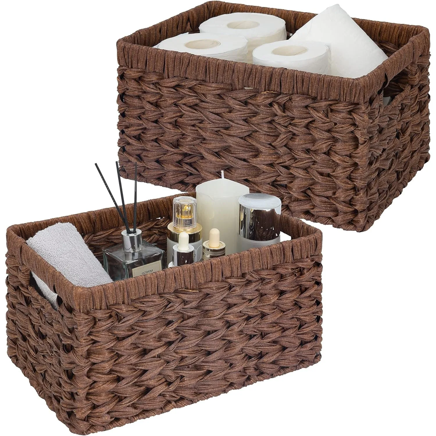 Rectangle Wicker Storage Baskets for Shelves Organizing,Waterproof Woven Storage for Toilet Shelf Baskets,Laundry Room,Brown 3