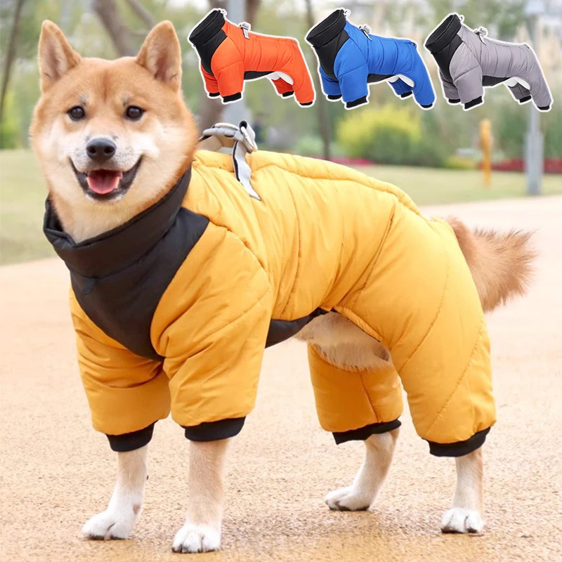

Зимняя теплая утепленная куртка для собак, водонепроницаемая Одежда для питомцев средних и больших собак, пальто для щенков, костюм, наряды, комбинезон, одежда для собак
