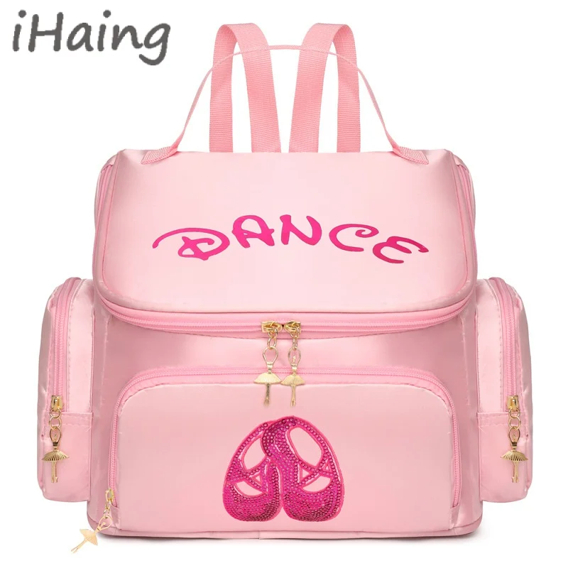 

Kids Girls Ballet Dance Shiny Sequins Embroidered Backpack Dress Dancing Duffle Handbags Gym Latin Class Storage Package Handbag
