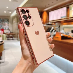 Soft Electroplated Love Heart Silicone Shockproof Phone Case - S26 (Pink)