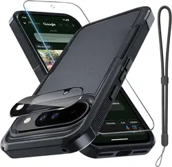 Enhanced Armor Protective Case Set with Wrist Strap and Tempered Glass Films - Google Pixel 8 Pro (Black Matte)