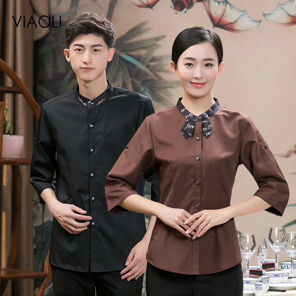 

Bow Tie M-4XL Plus Size Clothes Tops Work Spa Uniforms Women Fashion Supermarket Crisp Washable Staff Cleaning Workwear Tops