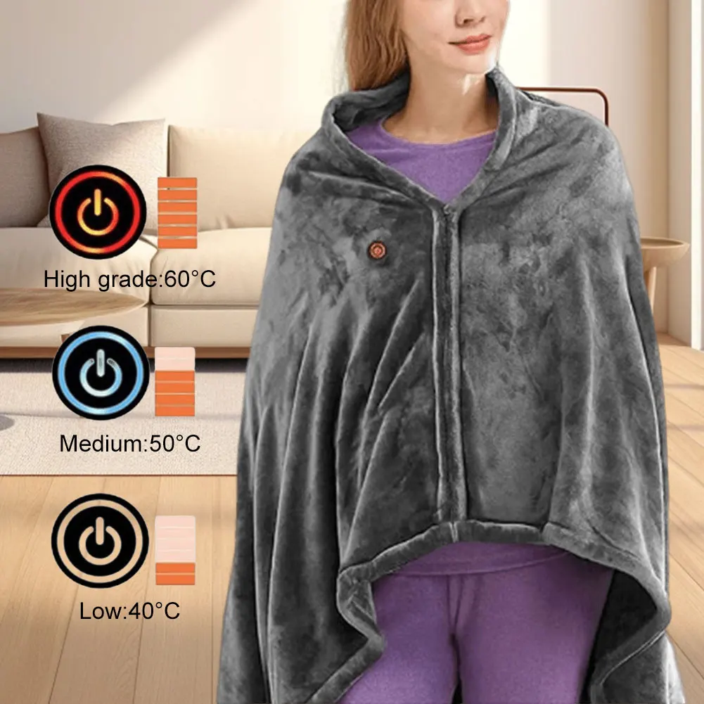Office Wearable USB Electric Heated Blanket Winter Body Warmer Blanket Household 3 Gear Heating Coral Velvet Shawl Throw Blanket