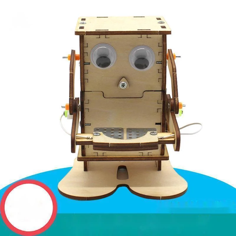 

12CM Wood Robot Eating Coin DIY Model Teaching Learning STEM Project for Students Kids Wooden Assemble Kit Science Experiment