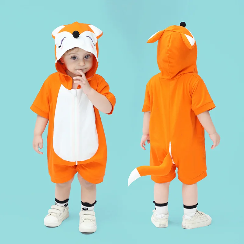 

Cute Fox Infant Baby Clothes Boy Girls Romper Summer Short Sleeve Bodysuit Zipper Hooded Baby Onesie Newborn Jumpsuits Ropa Bebe