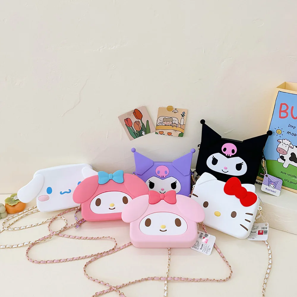 

Sanrio Silicone Square Bags Cartoon Purse Casual All-Match Shoulder Bag Cute Mini Packet Female Chain Pouch Waterproof Backpacks