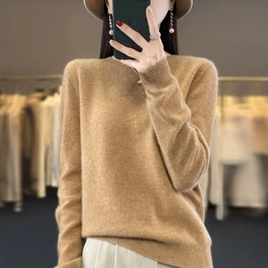 Женский мягкий кашемировый свитер, повседневный однотонный пуловер с круглым вырезом, Осень-Зима 100%