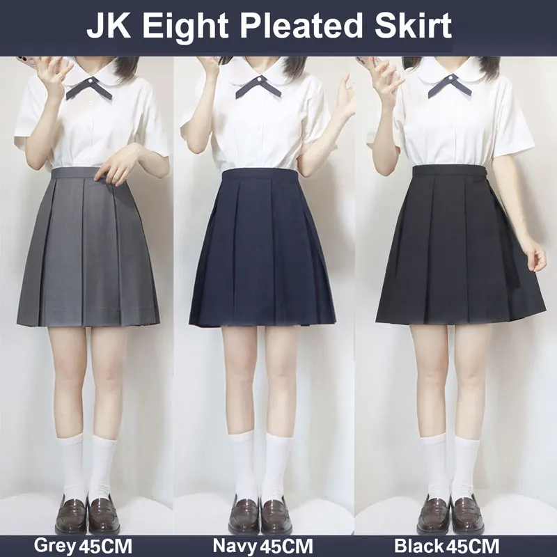 

Japanese Korean School Dresses JK Uniform Eight Pleat Sailor Suit Pleated Skirt Half Skirt Grey Black Navy Brown Student Skirt