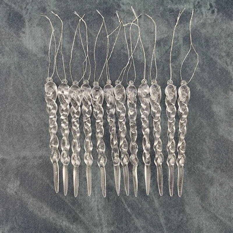 (12Pcs/pack) 12cm  Plastic Transparent Long Ice Cone Christmas Decorations For Handmade DIY Home Decoration Christmas Tree