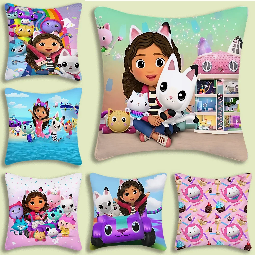 Cartoon Gabbys Dollhouse Pillow Covers Cartoon Sofa Decorative Home Double-sided Printing Short Plush Cute Cushion Cover