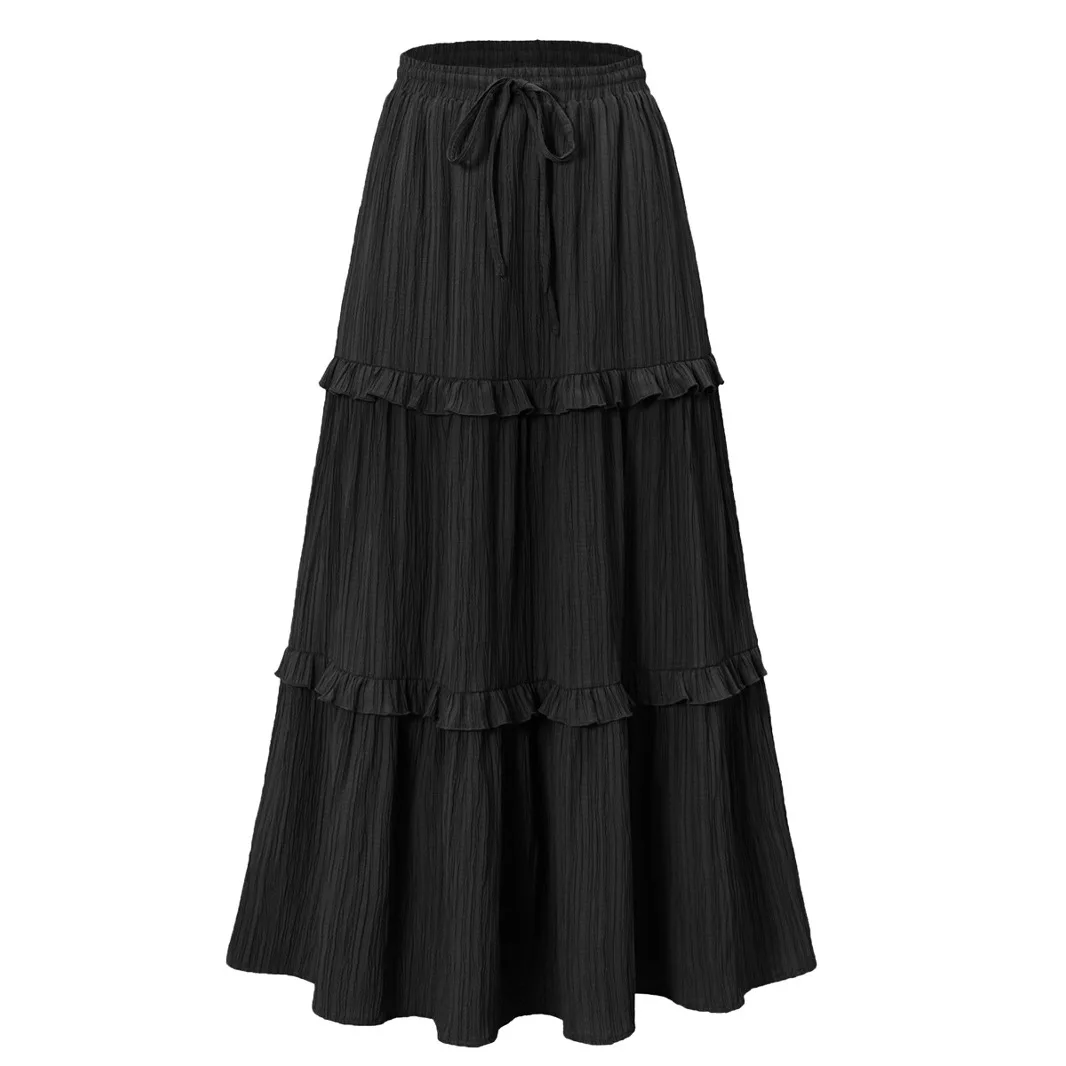 Women Elastic Waist Lace Up A Line Summer Skirt