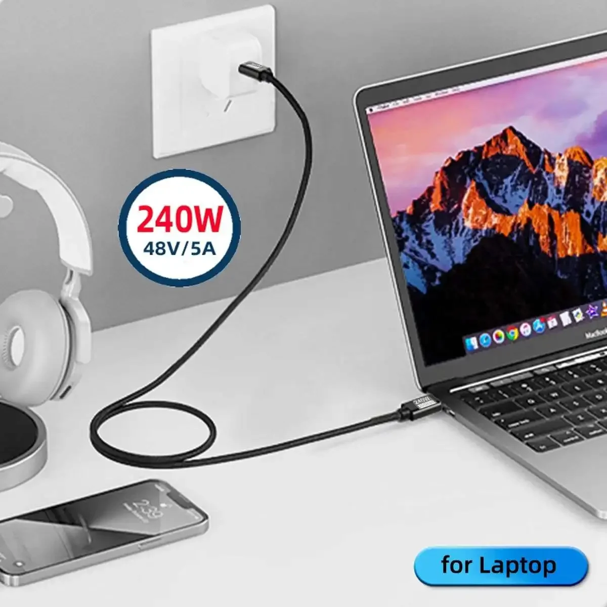 USB 3.2 20Gbps 48V 5A 240W USB C-Type-C 3.2 Gen2 케이블 데이터 전송 USB C SSD 하드 디스크 케이블 4K 60Hz QC 3.0 고속 충전