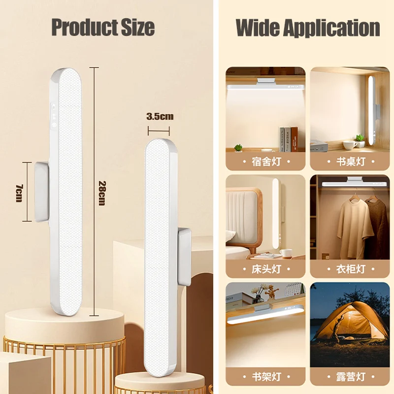 LED Table Lamp Magnetic Hanging USB Rechargeable Desk Lamp 3 Color Reading Light Dimmable Cabinet Closet Wardrobe Night Light 6