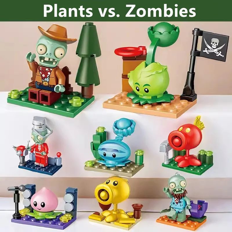 8Pcs Plants vs. Zombies Building Blocks Mini Assembled Scene Toy Bricks Minifigure Assembly Model Educational Ornaments Toys