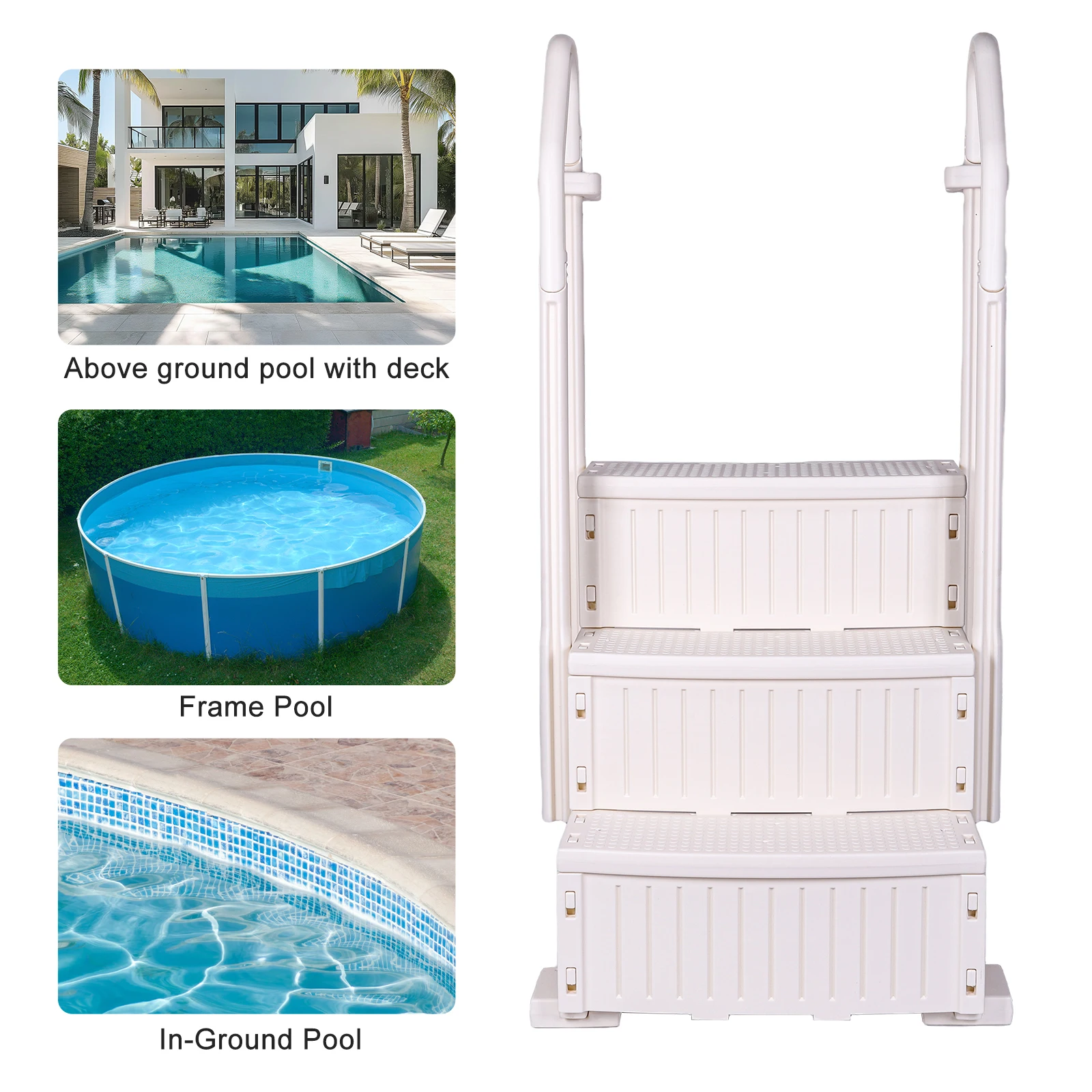Reinforced Pool Ladder Lightweight Plastic Pool Escalator Detachable Pool Handrails Ladder for Various Sizes Swimming Pools
