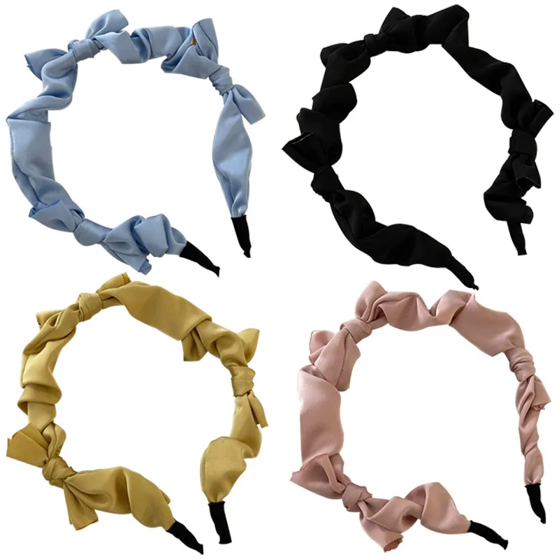 Retro Satin Bows Headbands Fashion Hair Accessories Women's Solid Color Fabric  Temperament Hairband Boutique Hair Band Headwear