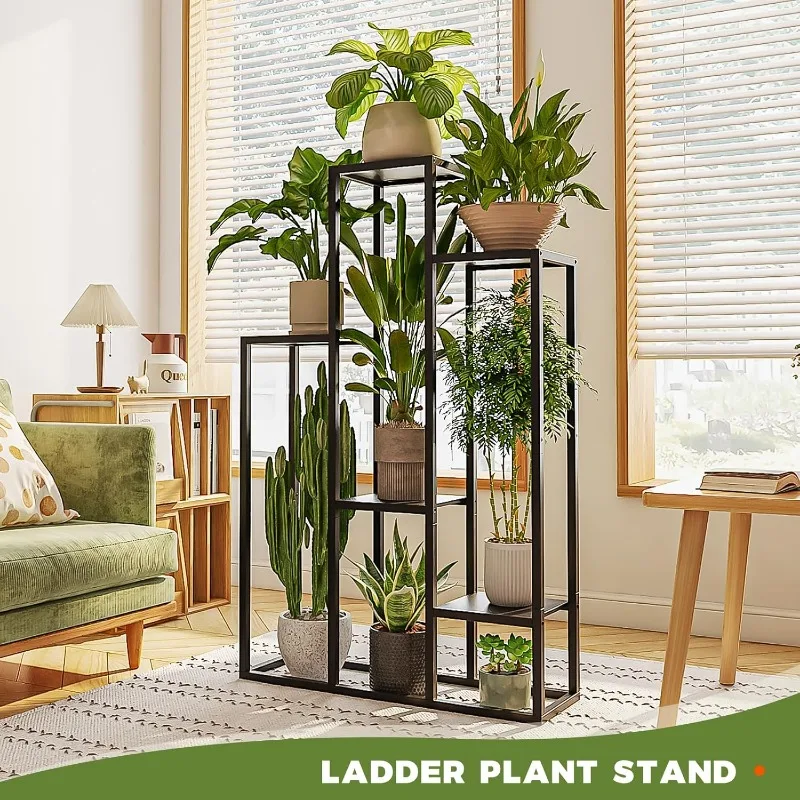 Tall Plant Shelf Metal Plant Stand Black Flower Stand For Multiple Plants Tiered Coner Table For Window Garden