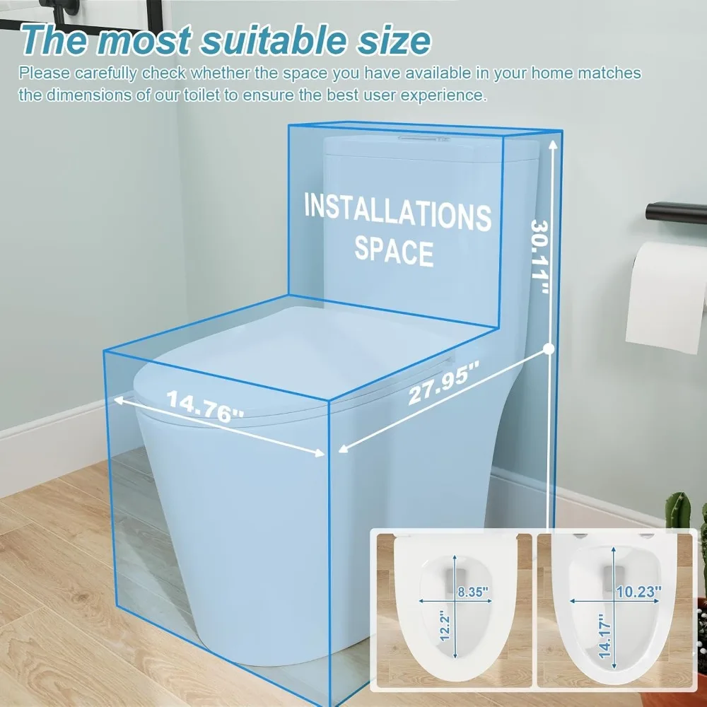 Dual Flush Elongated Standard One Piece Toilet with Comfortable Seat Height,Powerful&Quiet Dual Flush Modern Toilet,Glossy White 3