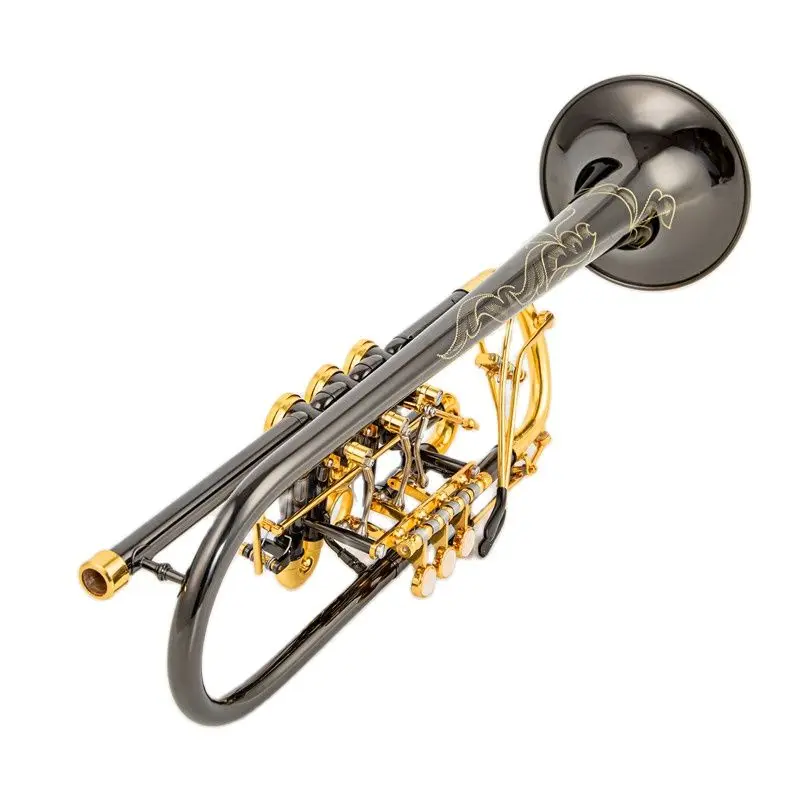 

Rotary valve type quality Bb Trumpet B Flat Brass Black nickel gold Professional Trumpet Musical Instruments with Leather Case