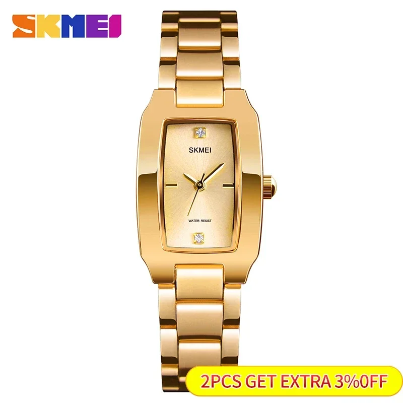 Skmei  Ladies Casual Dress Luxury Silver Ladies Rhinestone Waterproof Relogio Feminino Quartz Watch Fashion Thin Watches 1400 2