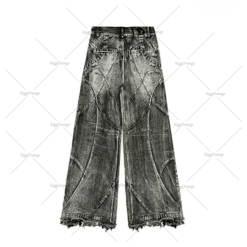 Y2k Streetwear Punk Hip Hop Jeans West Coast Workwear Ripped Rap Style Loose Wash Plus Size Men Mopping Pants denim pants denim trousers cargo jeans